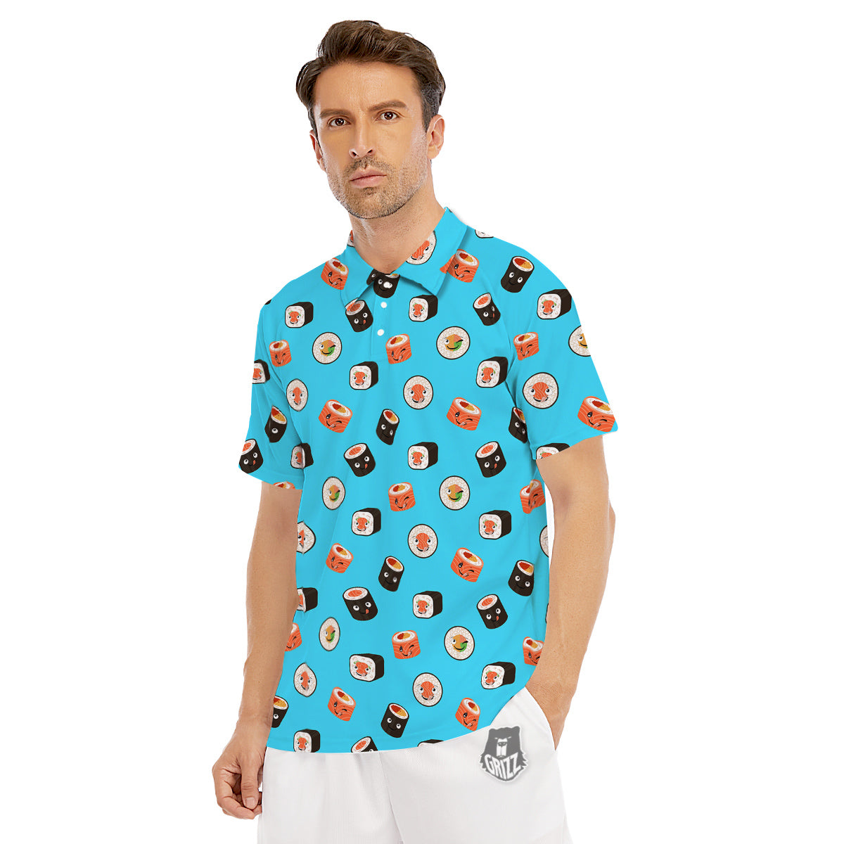 Cute Sushi Rolls Print Pattern Men's Golf Shirts-grizzshop