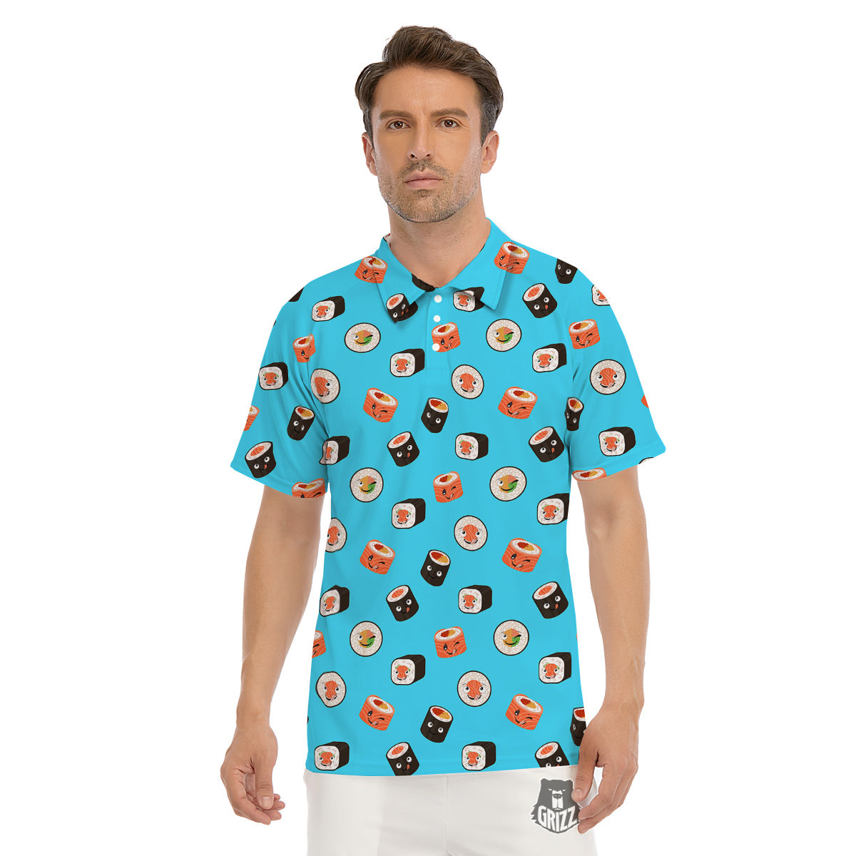 Cute Sushi Rolls Print Pattern Men's Golf Shirts-grizzshop