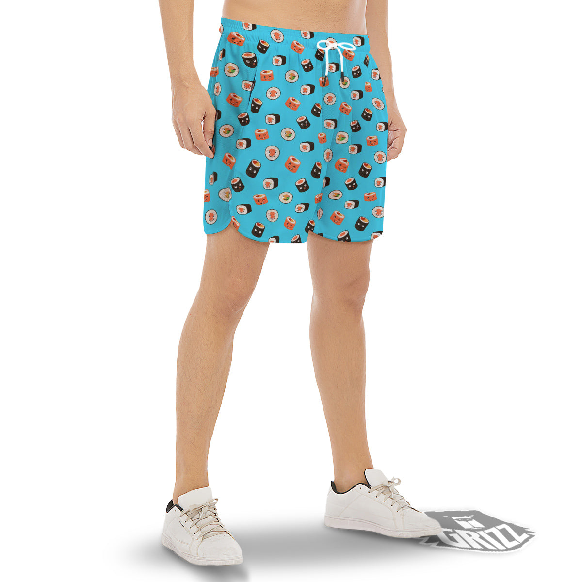 Cute Sushi Rolls Print Pattern Men's Gym Shorts-grizzshop