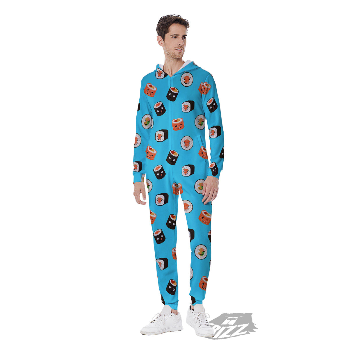 Cute Sushi Rolls Print Pattern Men's Jumpsuit-grizzshop