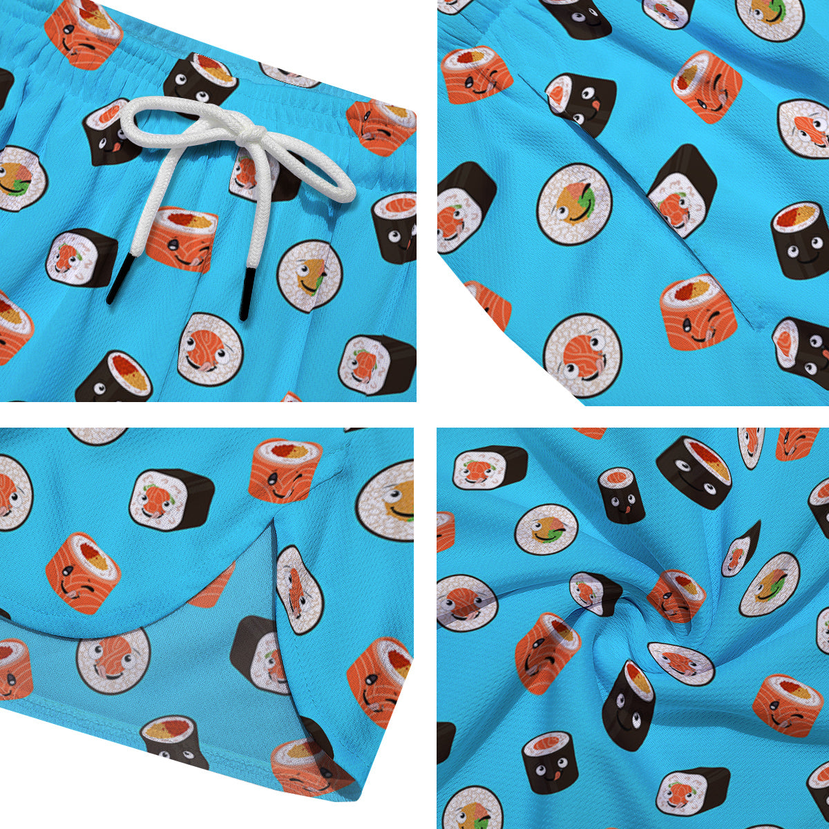 Cute Sushi Rolls Print Pattern Men's Running Shorts-grizzshop