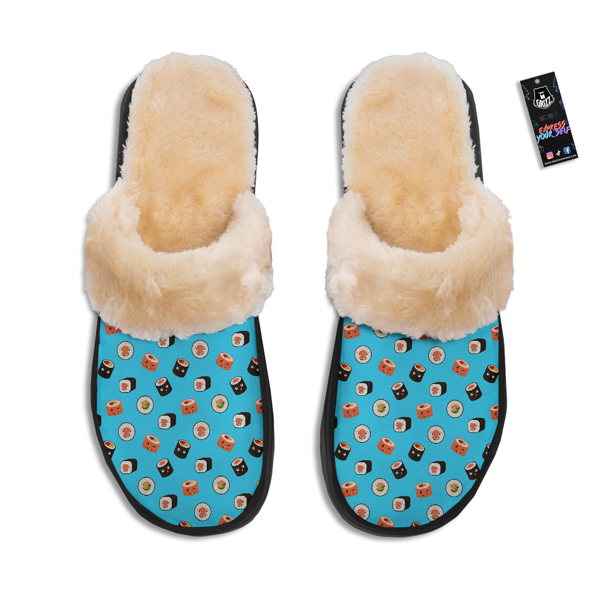 Cute Sushi Rolls Print Pattern Slippers-grizzshop