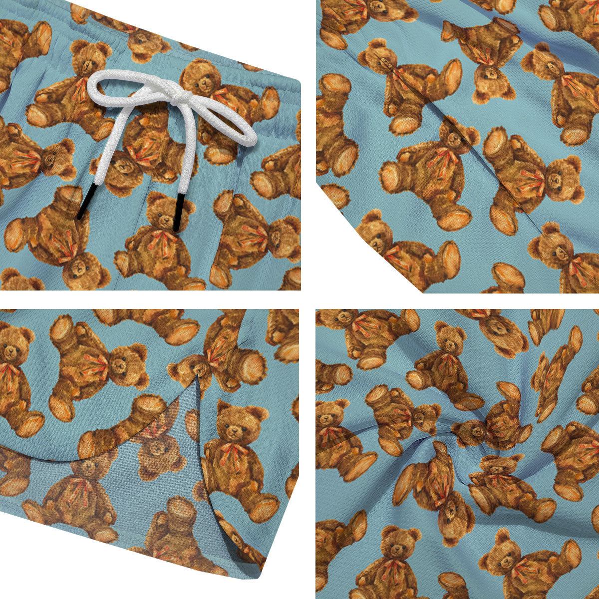 Cute Teddy Bear Print Pattern Men's Running Shorts-grizzshop