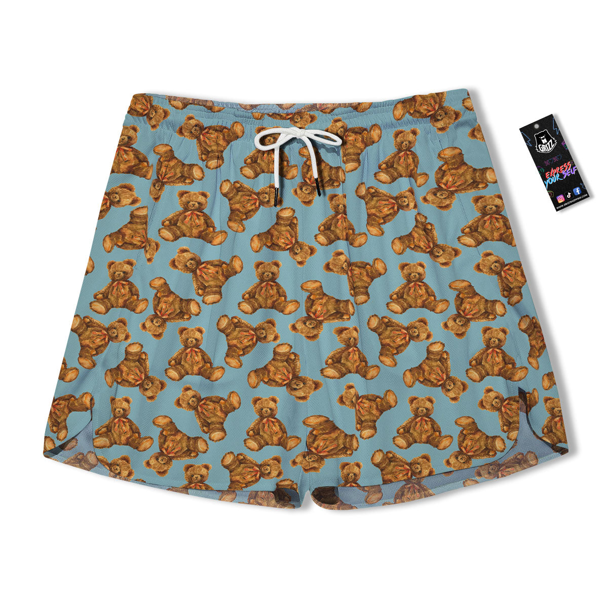 Cute Teddy Bear Print Pattern Men's Running Shorts-grizzshop