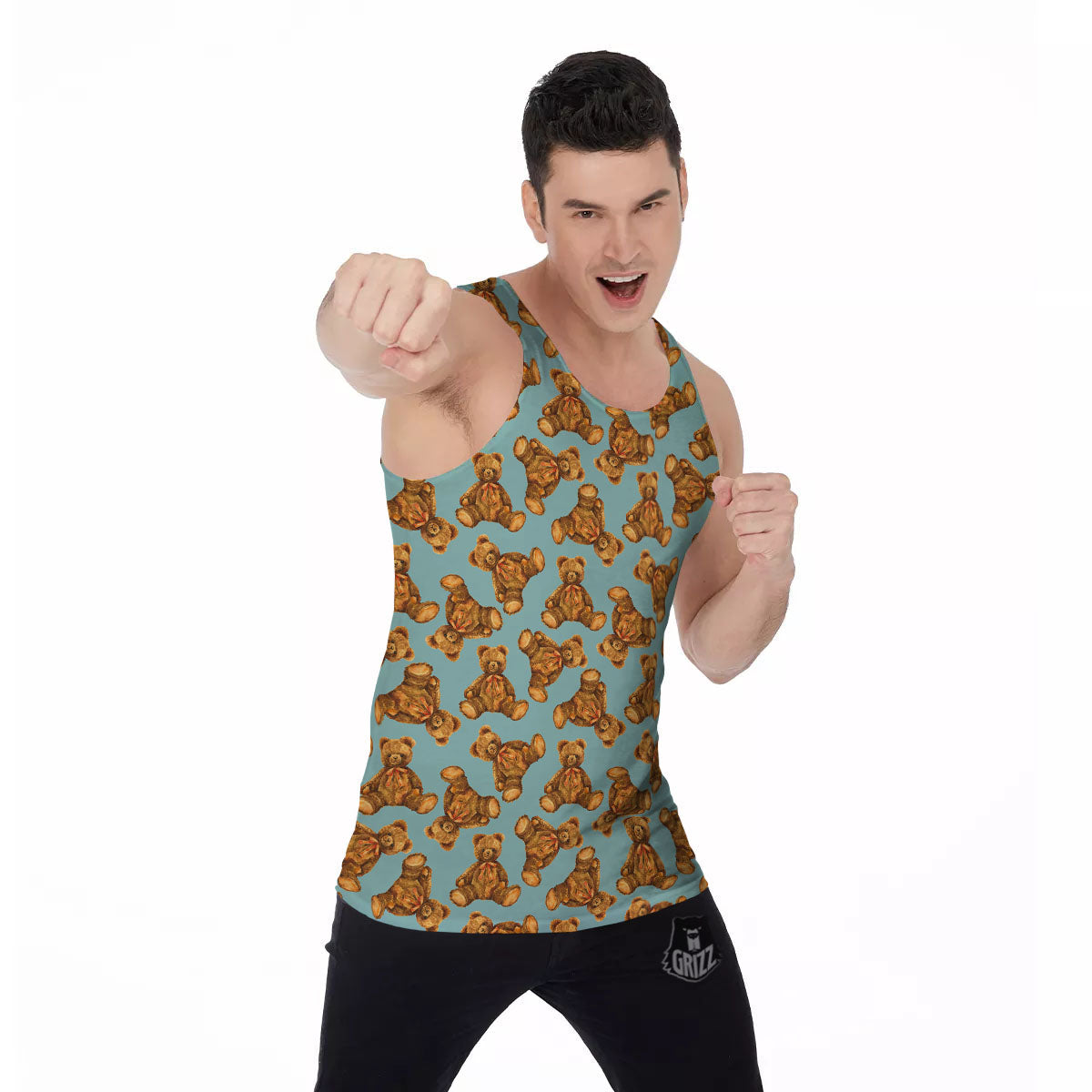 Cute Teddy Bear Print Pattern Men's Tank Top-grizzshop