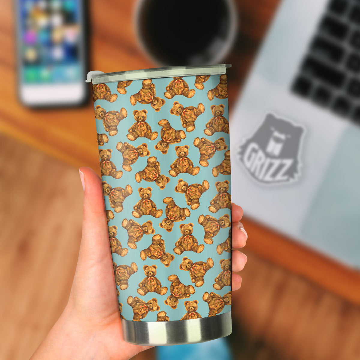 Cute Teddy Bear Print Pattern Tumbler-grizzshop