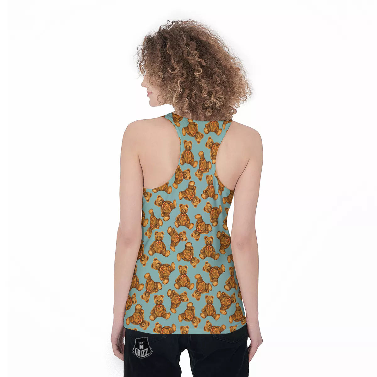 Cute Teddy Bear Print Pattern Women's Racerback Tank Top-grizzshop