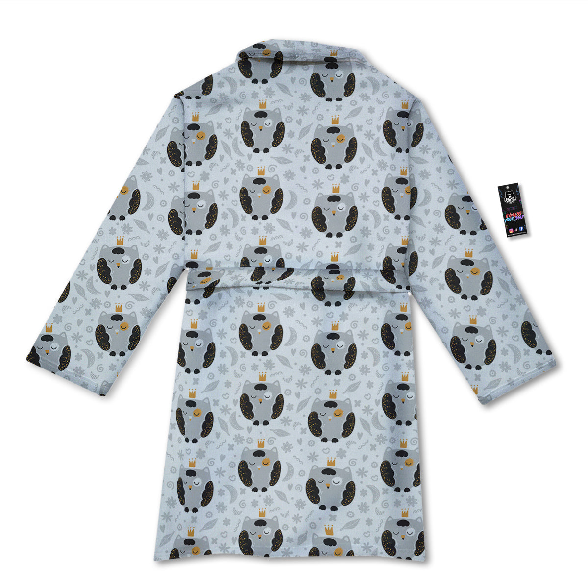 Cute White Grey Owl Print Pattern Bathrobe-grizzshop
