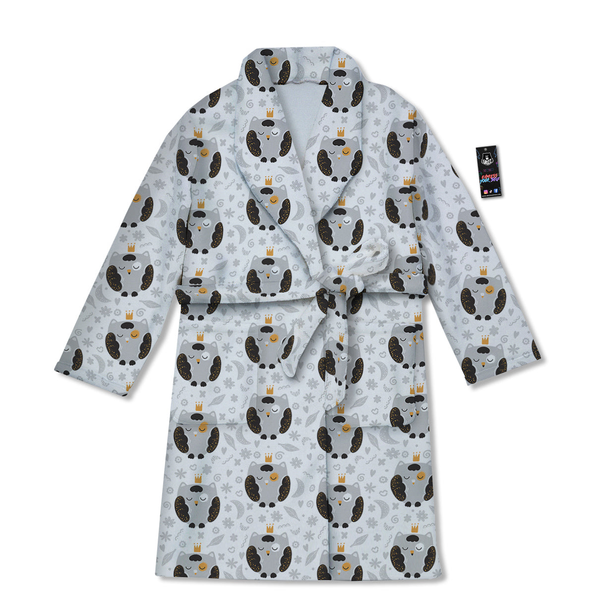 Cute White Grey Owl Print Pattern Bathrobe-grizzshop