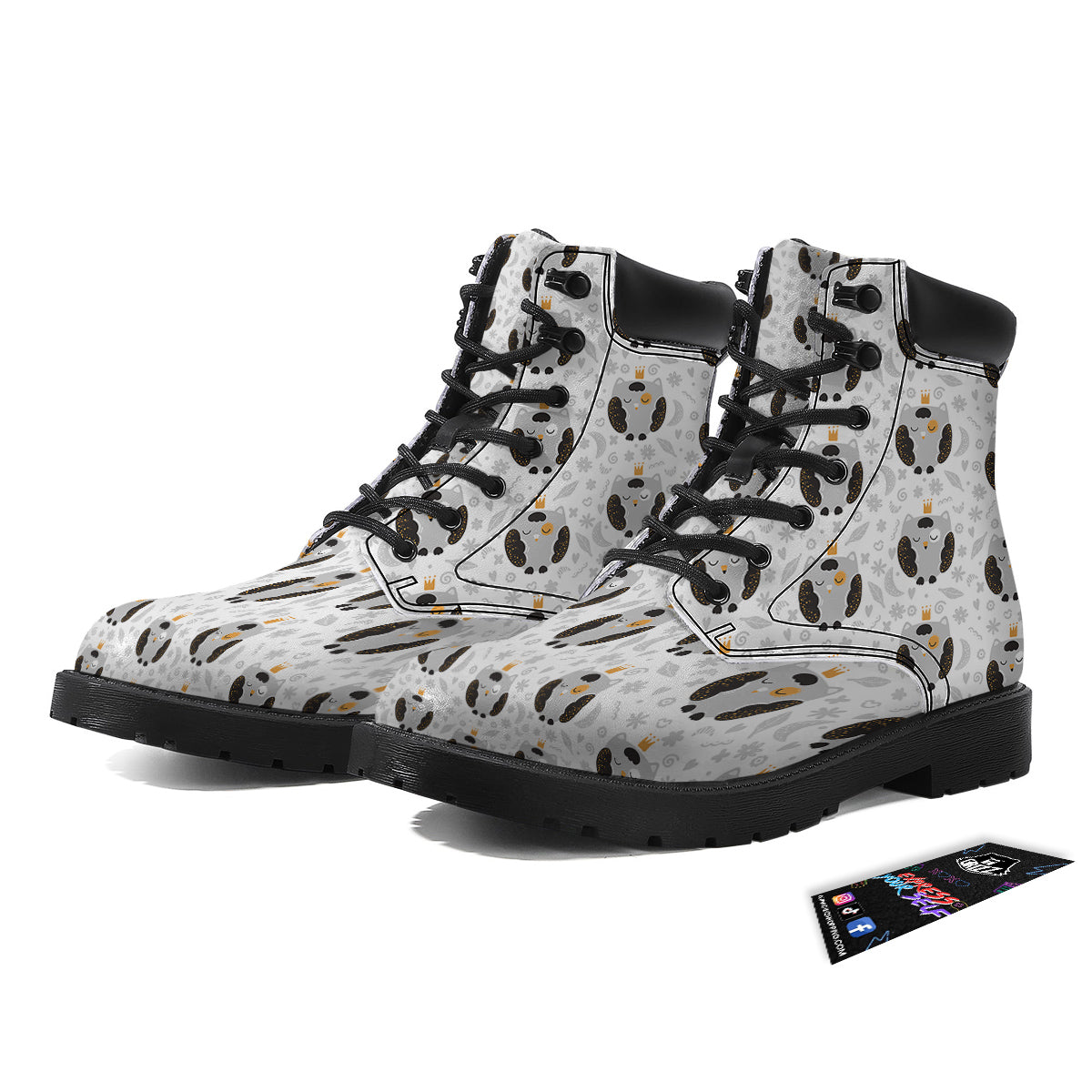 Cute White Grey Owl Print Pattern Boots-grizzshop