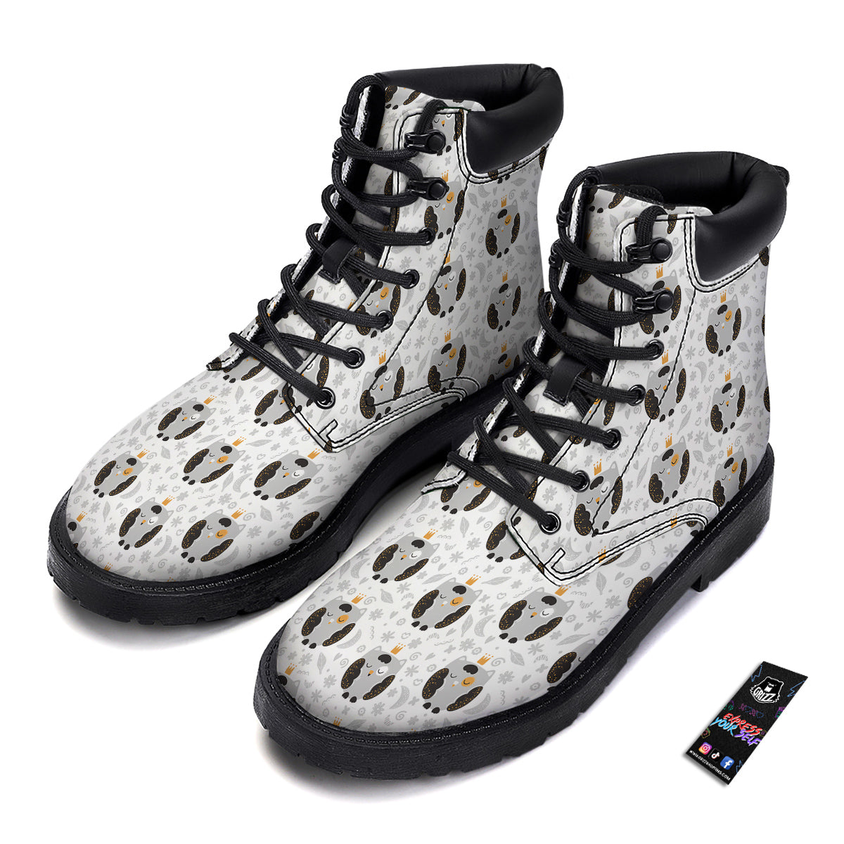 Cute White Grey Owl Print Pattern Boots-grizzshop