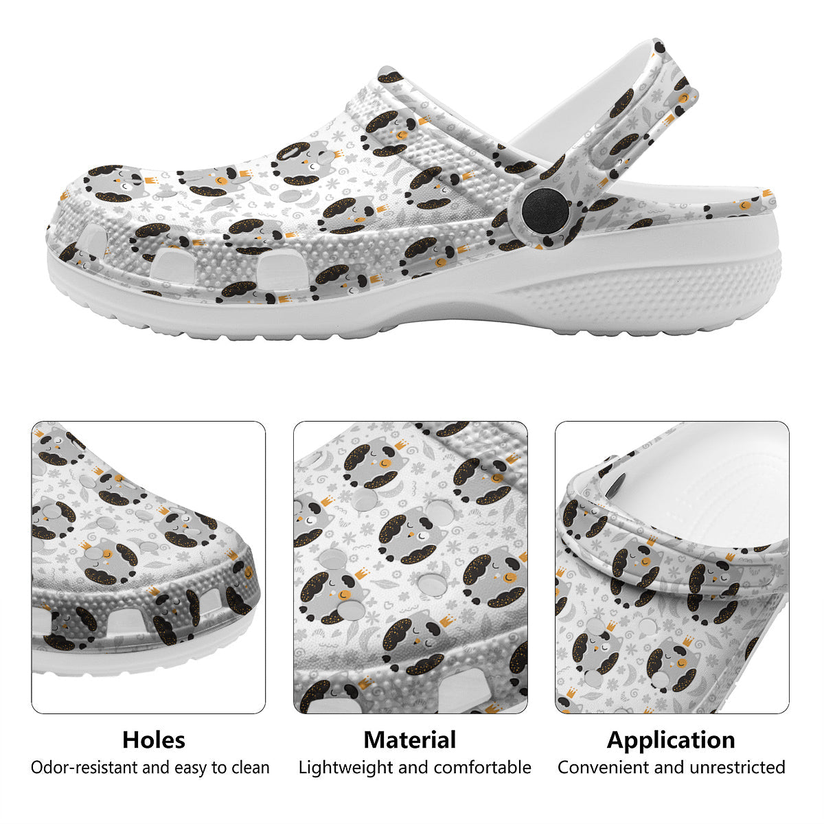 Cute White Grey Owl Print Pattern Clog-grizzshop