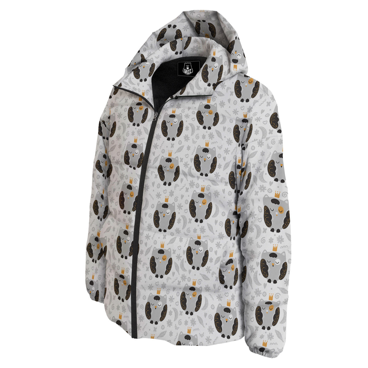 Cute White Grey Owl Print Pattern Down Jacket-grizzshop