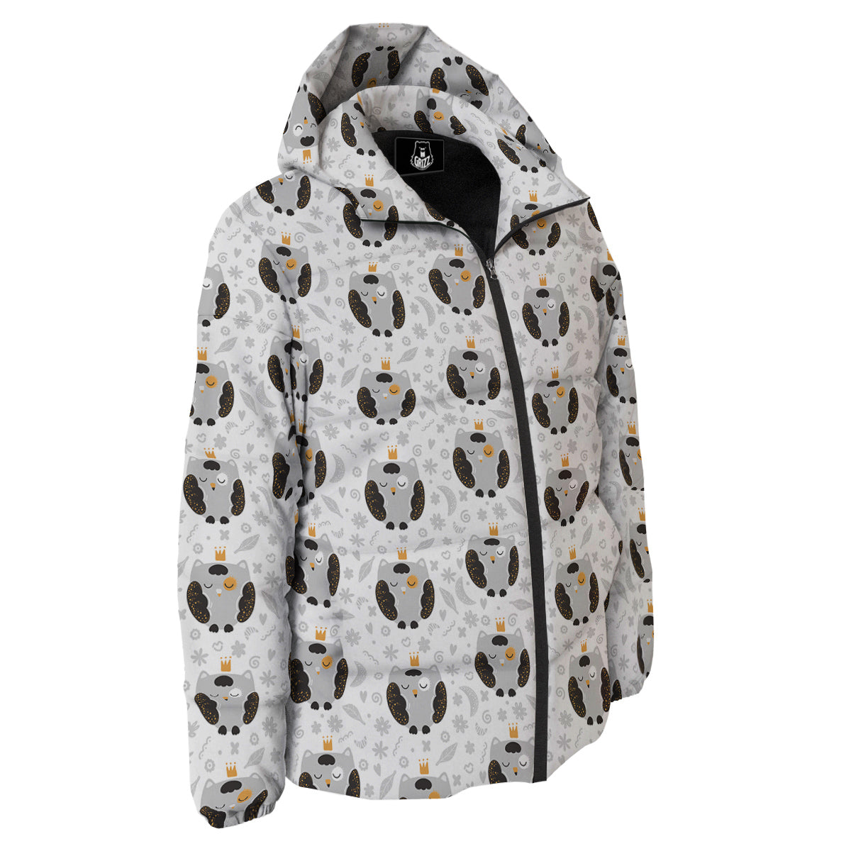 Cute White Grey Owl Print Pattern Down Jacket-grizzshop