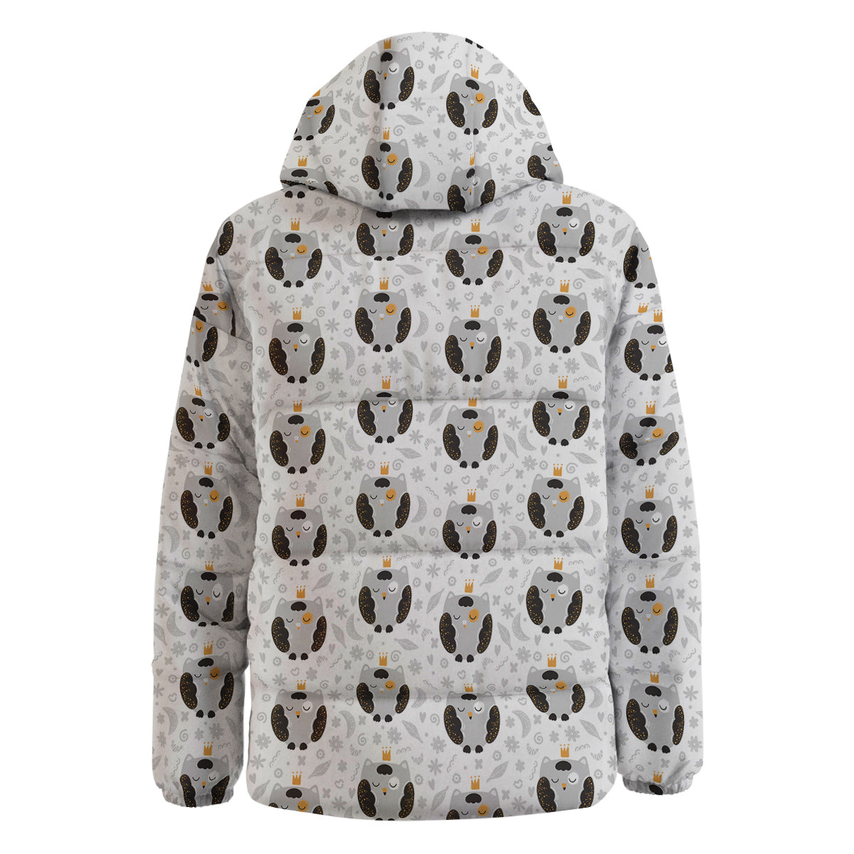 Cute White Grey Owl Print Pattern Down Jacket-grizzshop