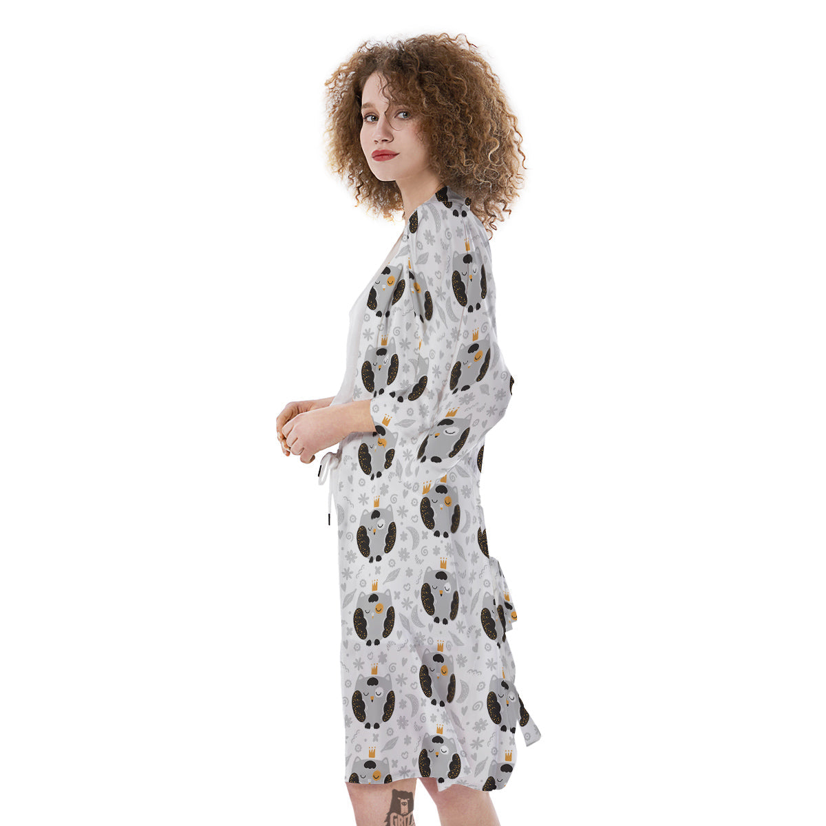 Cute White Grey Owl Print Pattern Kimono-grizzshop