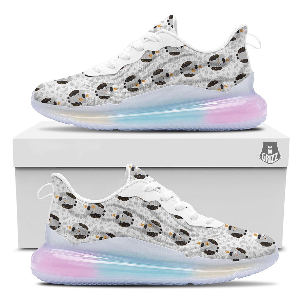 Cute White Grey Owl Print Pattern Running Sneakers-grizzshop