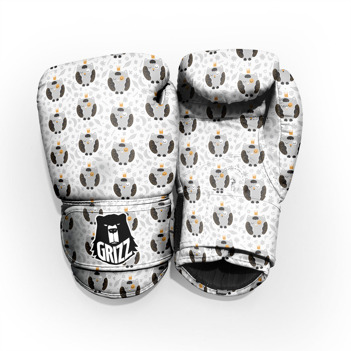 Cute White Grey Owl Print Pattern Pro Boxing Glove