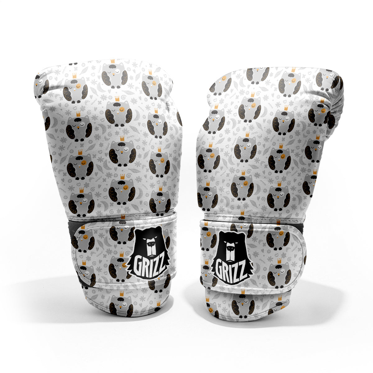 Cute White Grey Owl Print Pattern Pro Boxing Glove