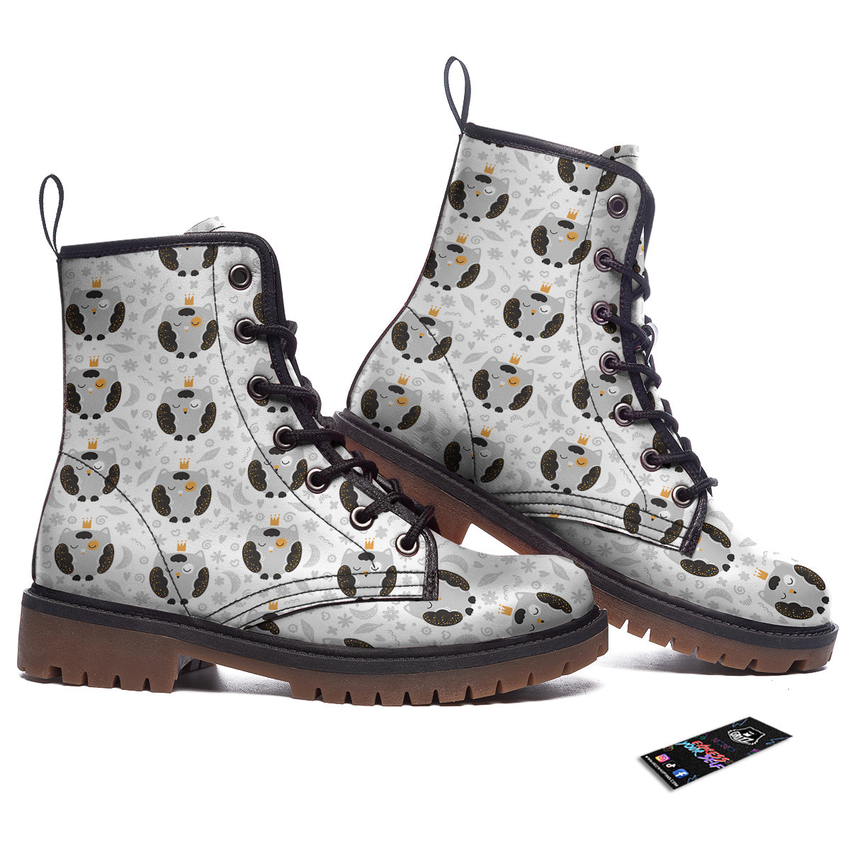 Cute White Grey Owl Print Pattern Work Boots-grizzshop