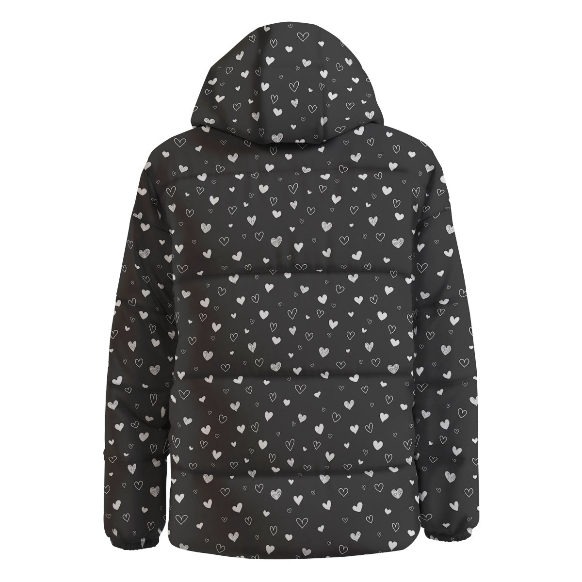 Cute White Heart And Black Print Pattern Down Jacket-grizzshop