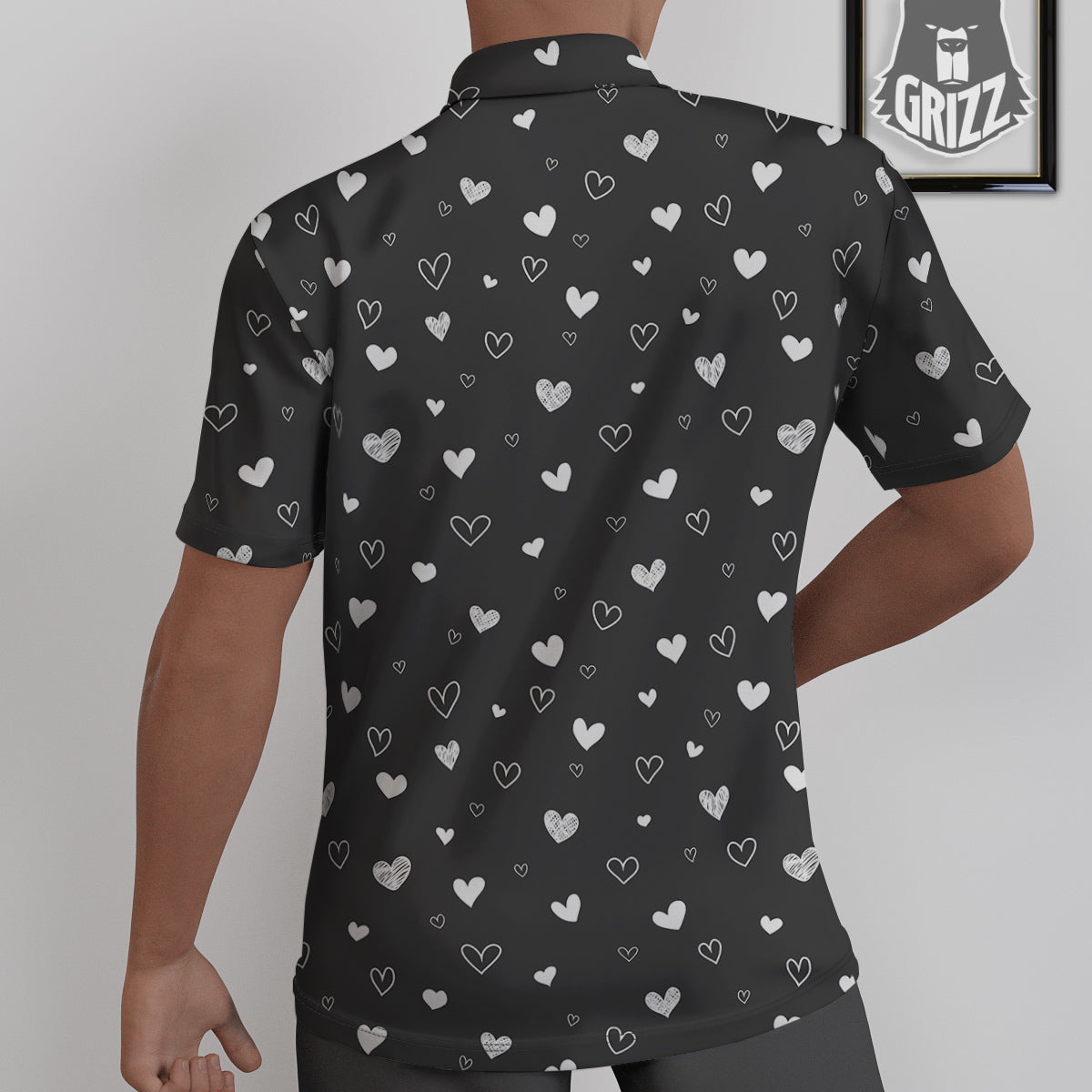 Cute White Heart And Black Print Pattern Untucked Shirts-grizzshop