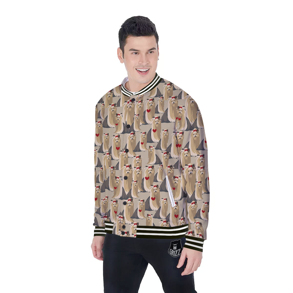 Cute Yorkshire Terrier Print Pattern Baseball Jacket-grizzshop