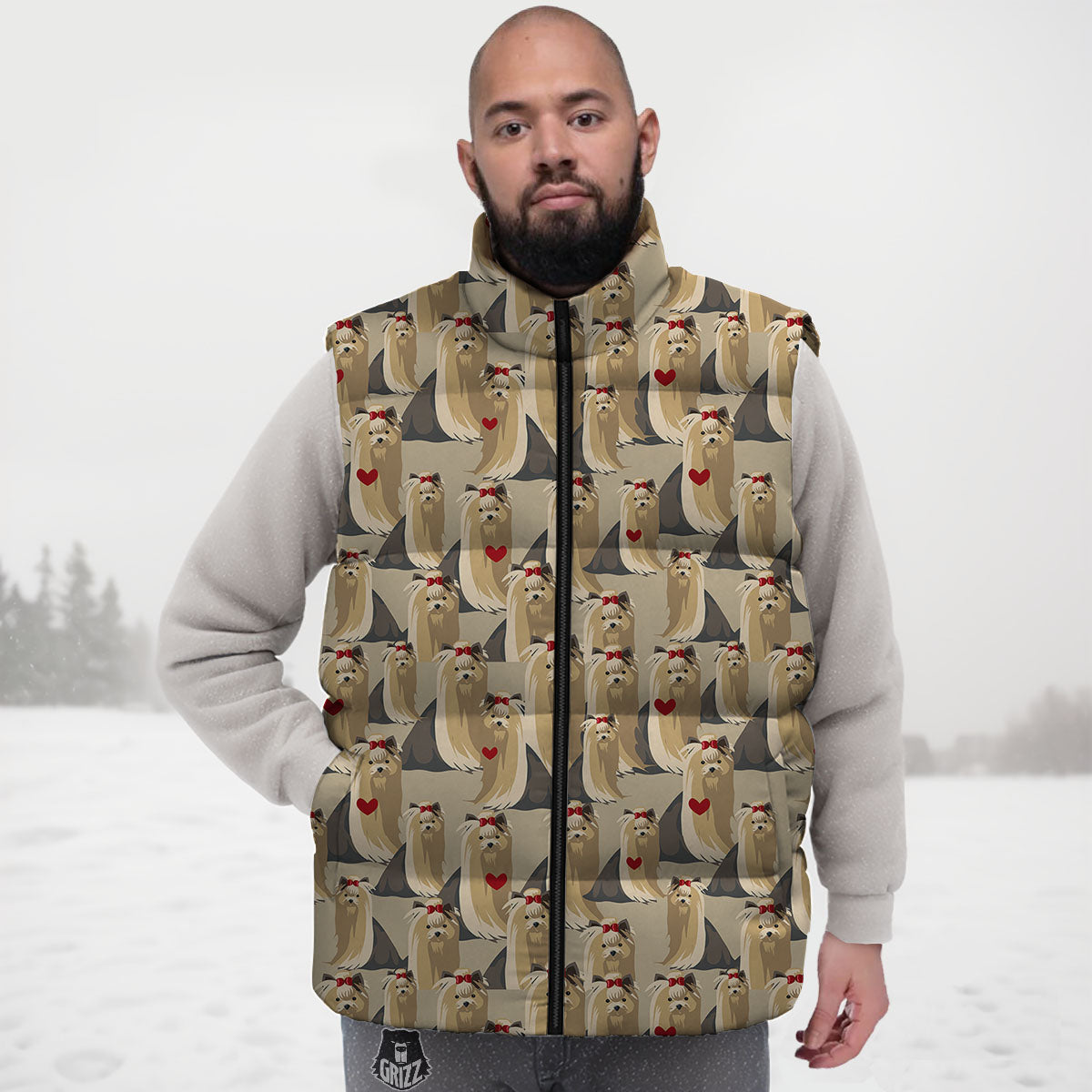 Cute Yorkshire Terrier Print Pattern Down Vest-grizzshop