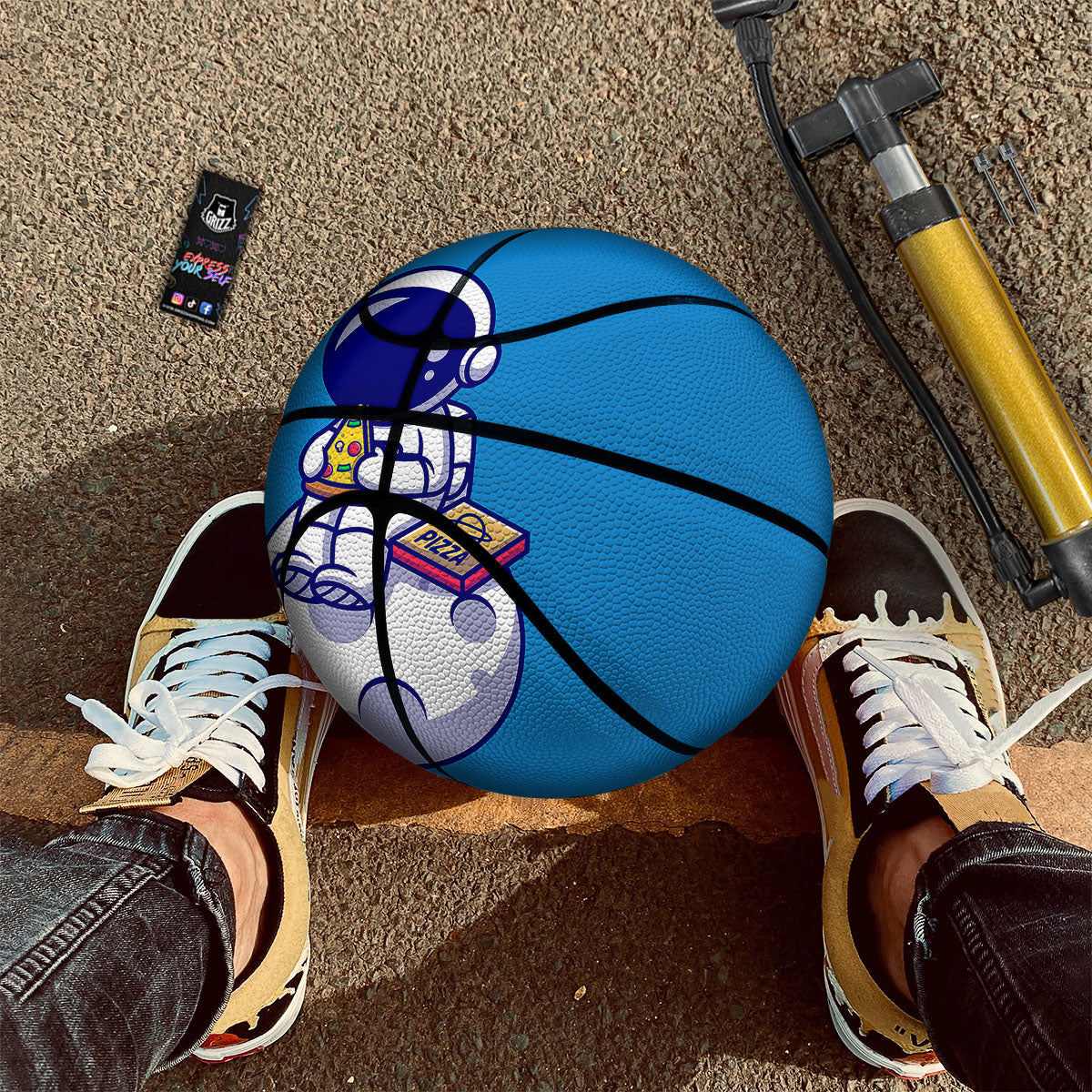 Cute Astronaut Eating Pizza Print Basketball
