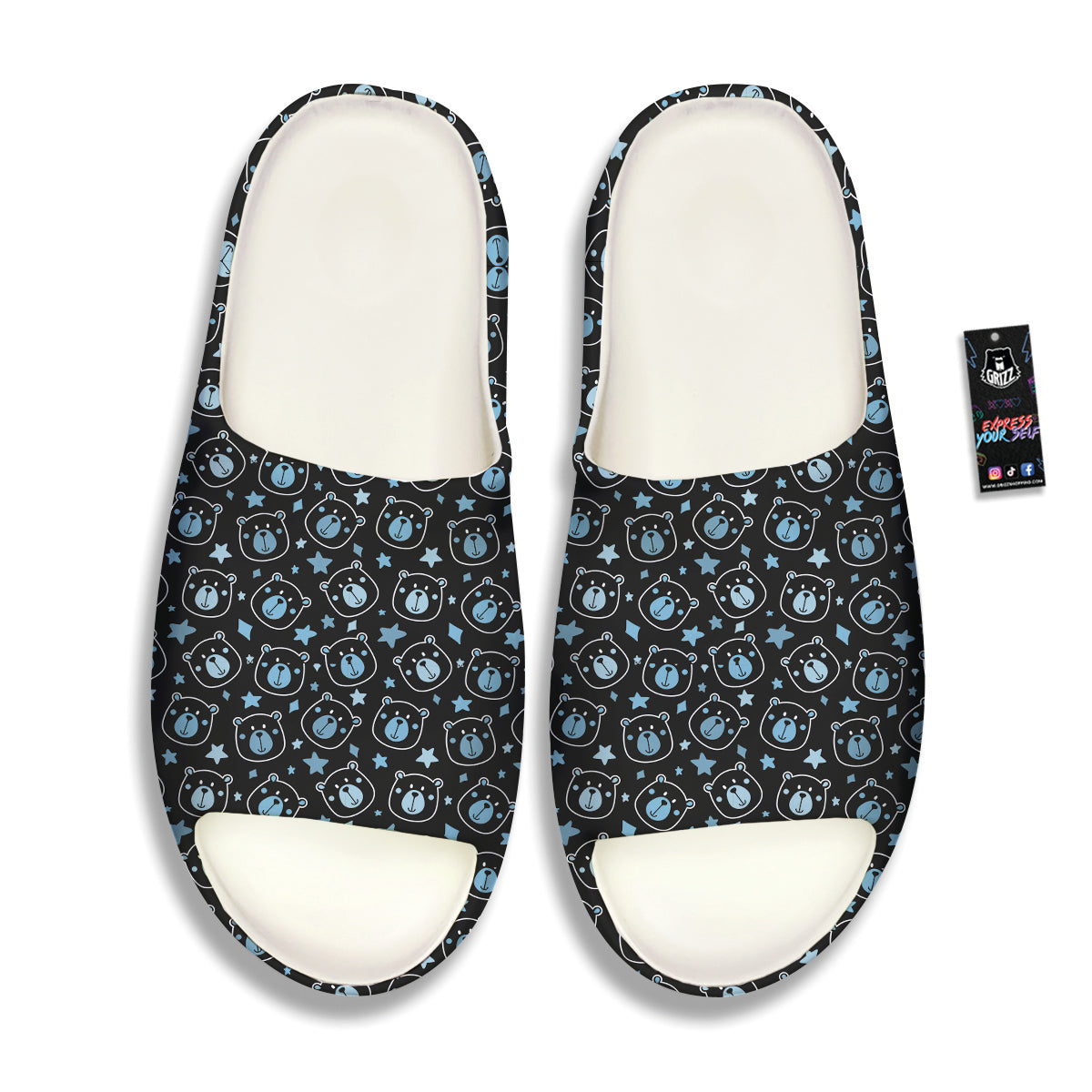 Cute Bear Black Print Pattern Sandals-grizzshop