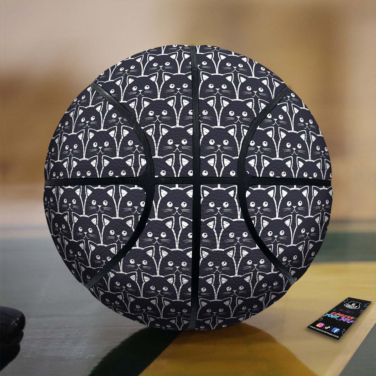 Cute Black Cat Print Pattern Basketball