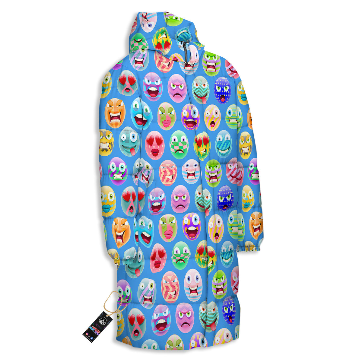 Cute Emoji Blue Print Pattern Long Down Jacket