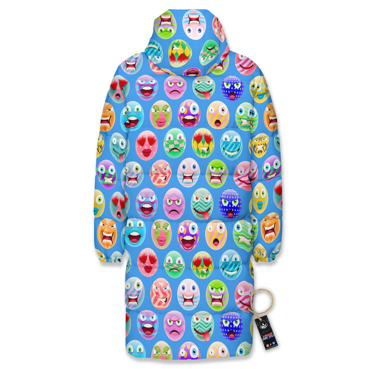 Cute Emoji Blue Print Pattern Long Down Jacket