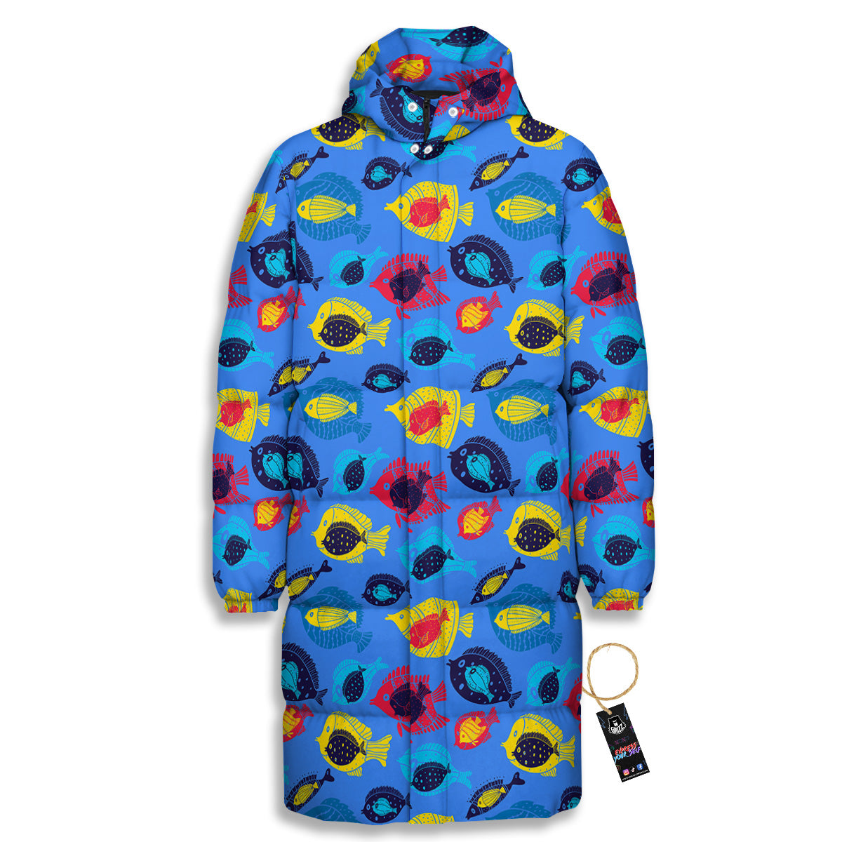 Cute Fish Colorful Blue Print Pattern Long Down Jacket