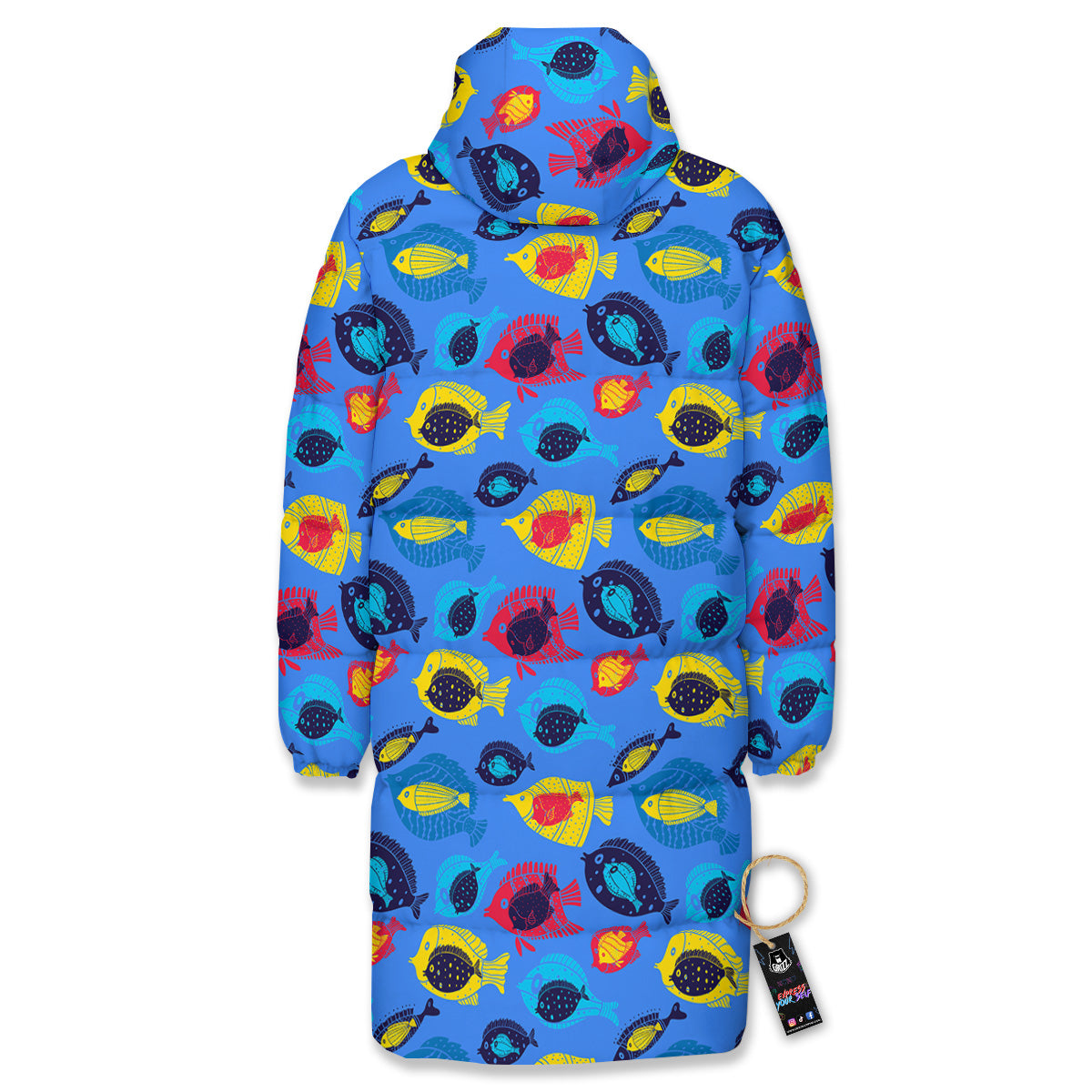 Cute Fish Colorful Blue Print Pattern Long Down Jacket