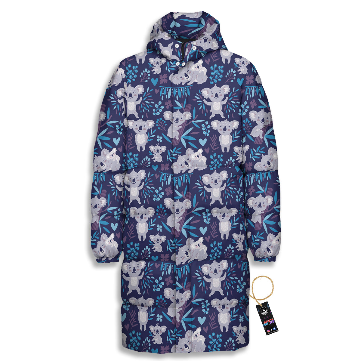 Cute Koala Print Pattern Long Down Jacket