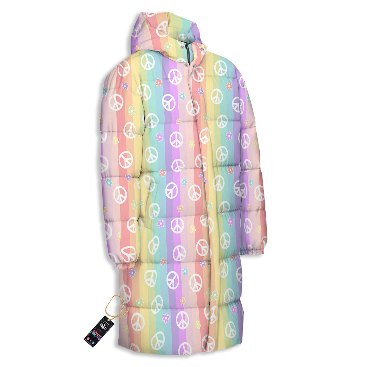 Cute Peace Symbol And Daisy Print Pattern Long Down Jacket