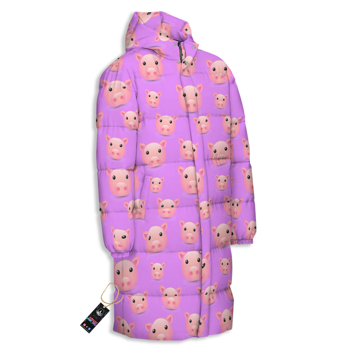 Cute Pink Pig Face Emoji Print Pattern Long Down Jacket