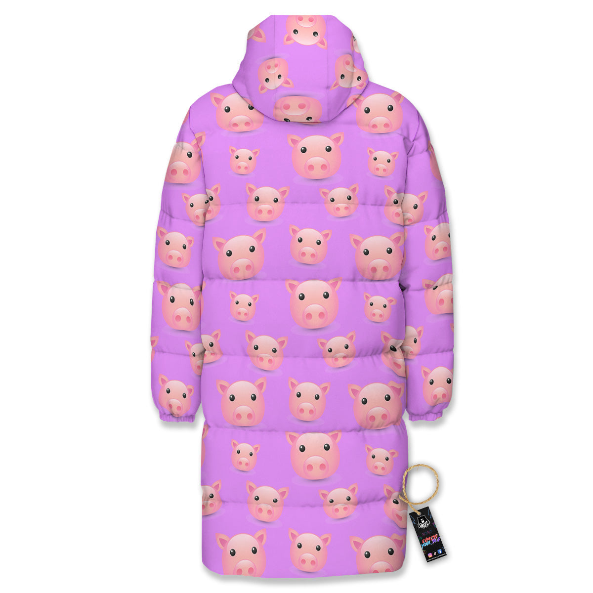 Cute Pink Pig Face Emoji Print Pattern Long Down Jacket