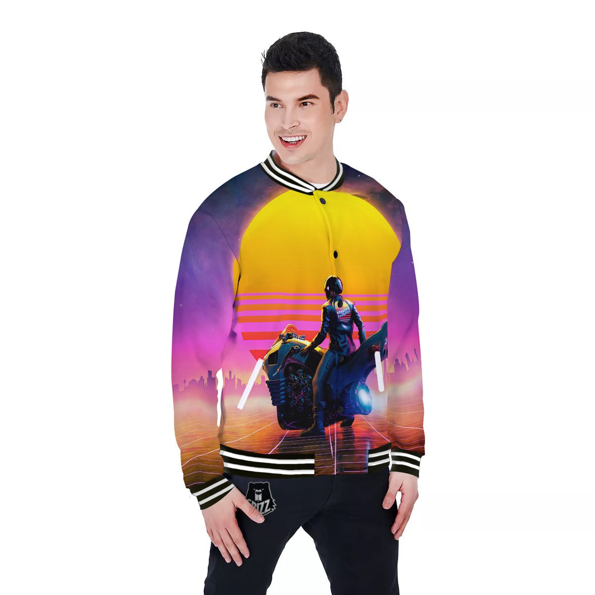 Cyberpunk Biker Print Baseball Jacket-grizzshop