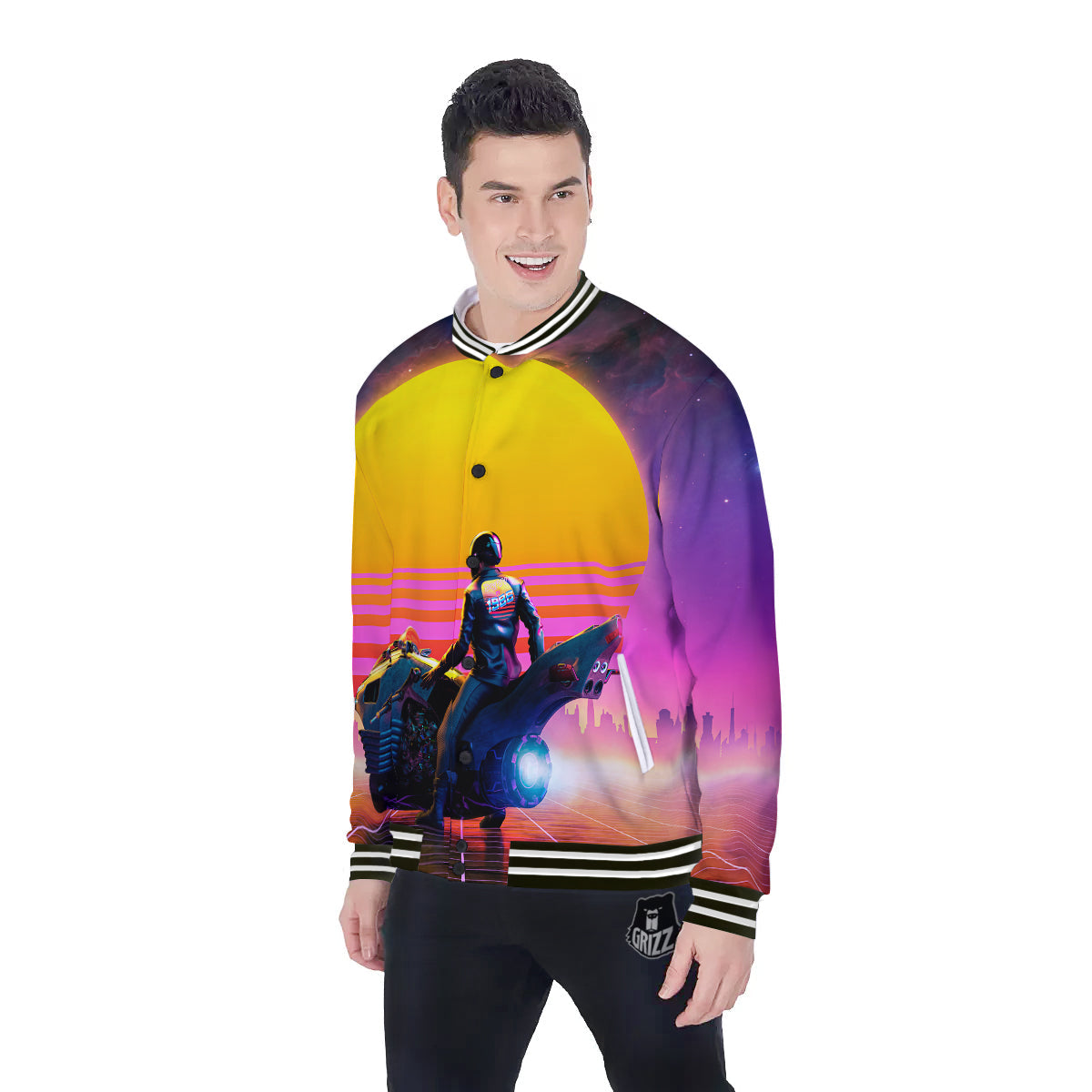 Cyberpunk Biker Print Baseball Jacket-grizzshop