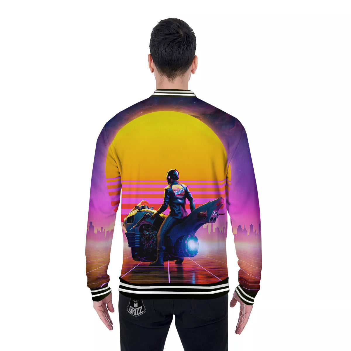 Cyberpunk Biker Print Baseball Jacket-grizzshop