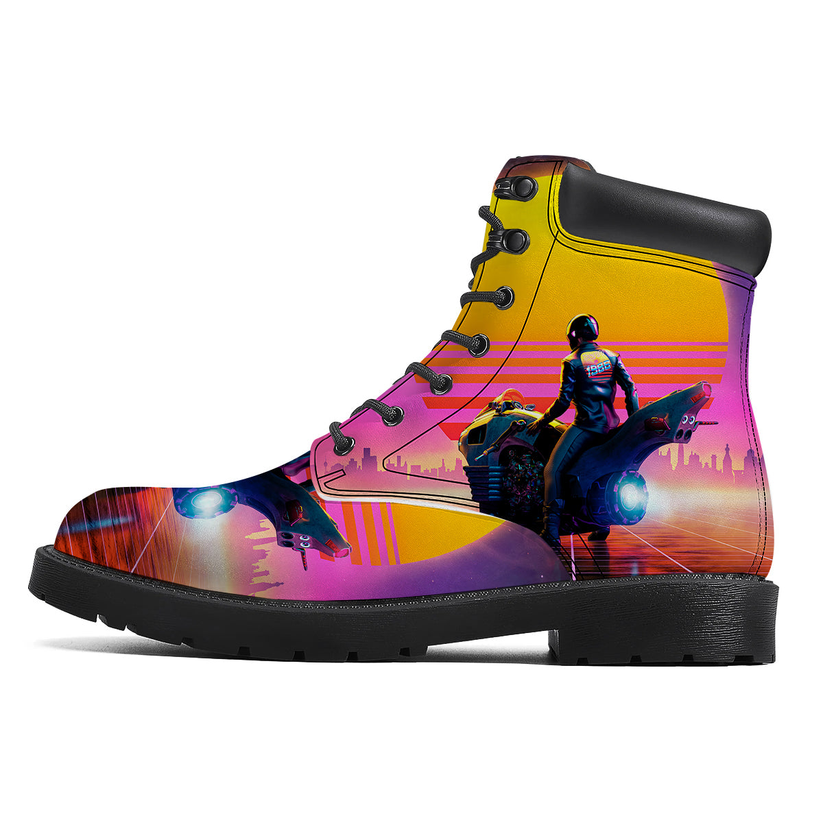 Cyberpunk Biker Print Boots-grizzshop