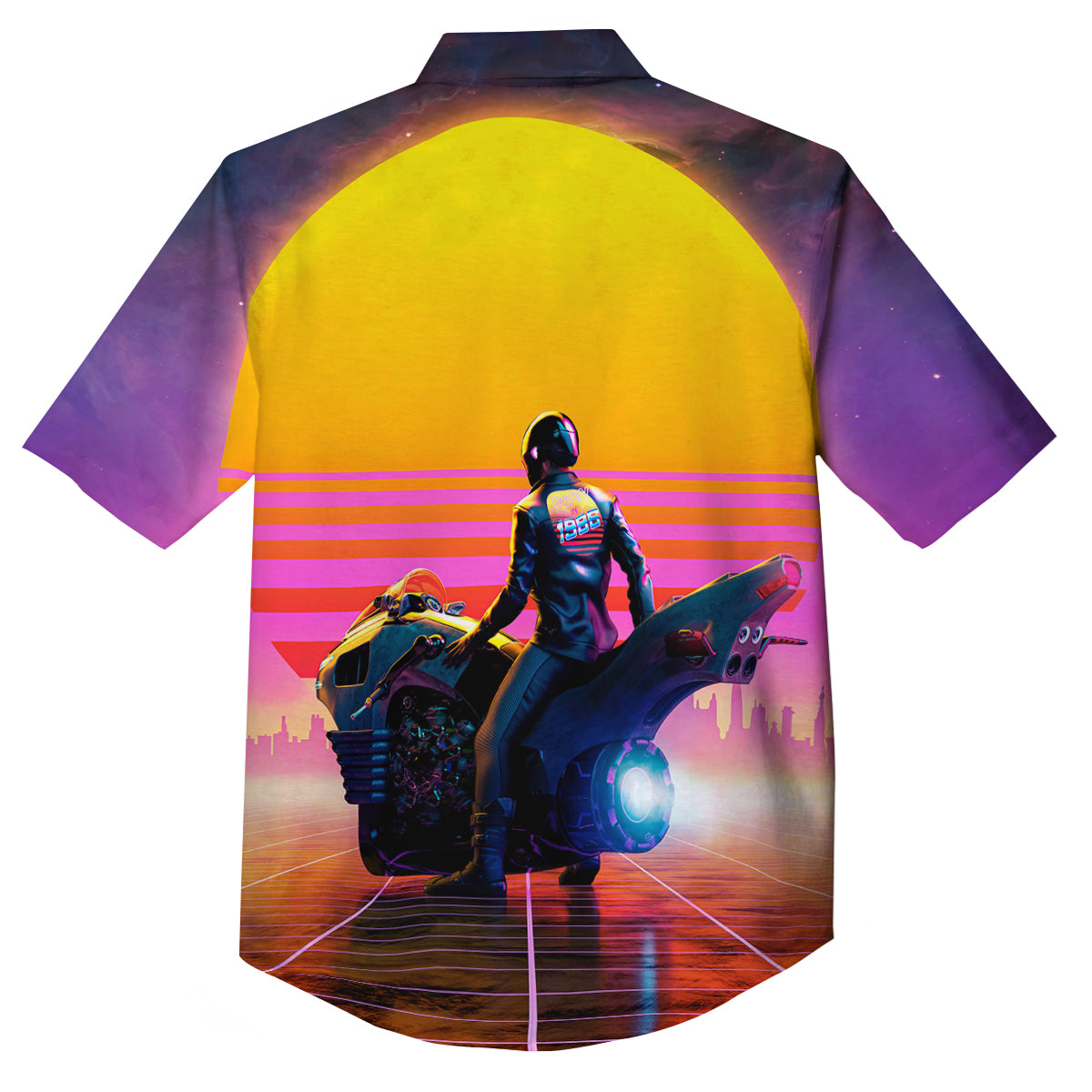 Cyberpunk Biker Print Button Up Shirt-grizzshop