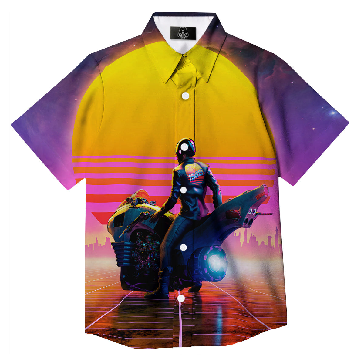 Cyberpunk Biker Print Button Up Shirt-grizzshop