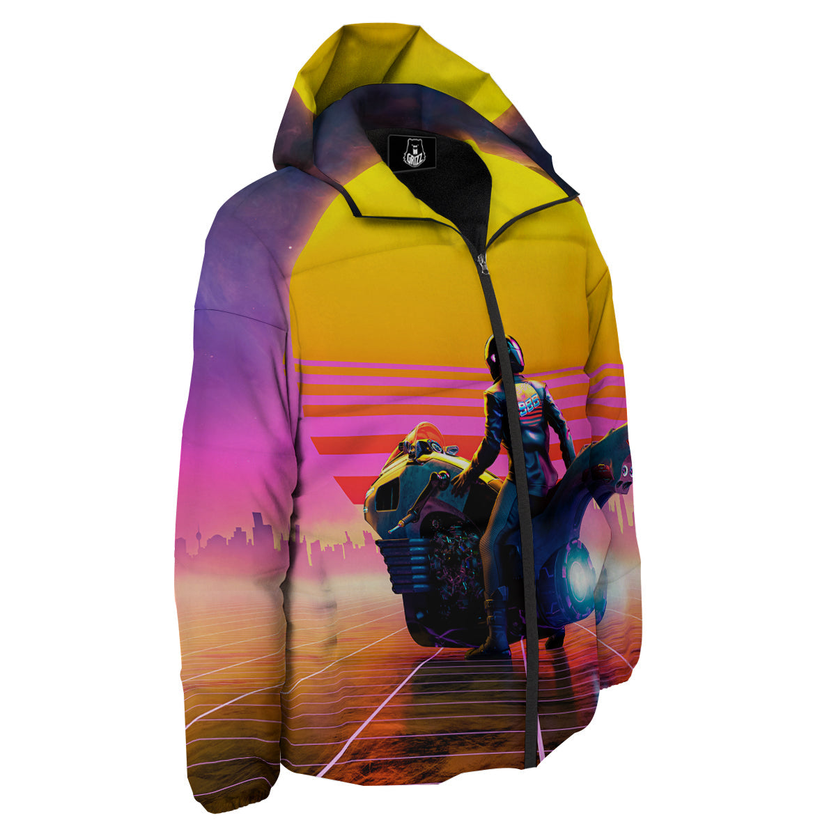 Cyberpunk Biker Print Down Jacket-grizzshop