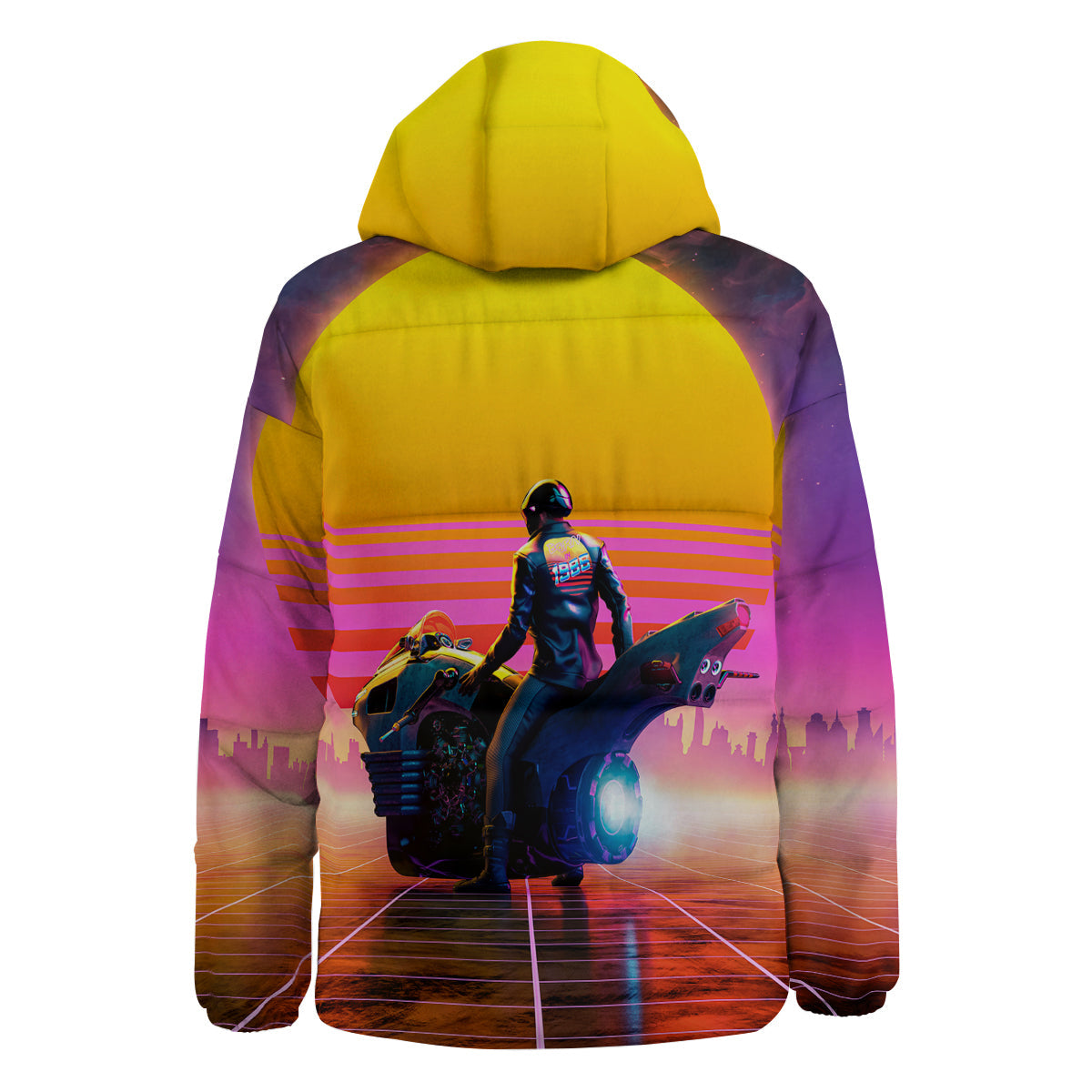 Cyberpunk Biker Print Down Jacket-grizzshop