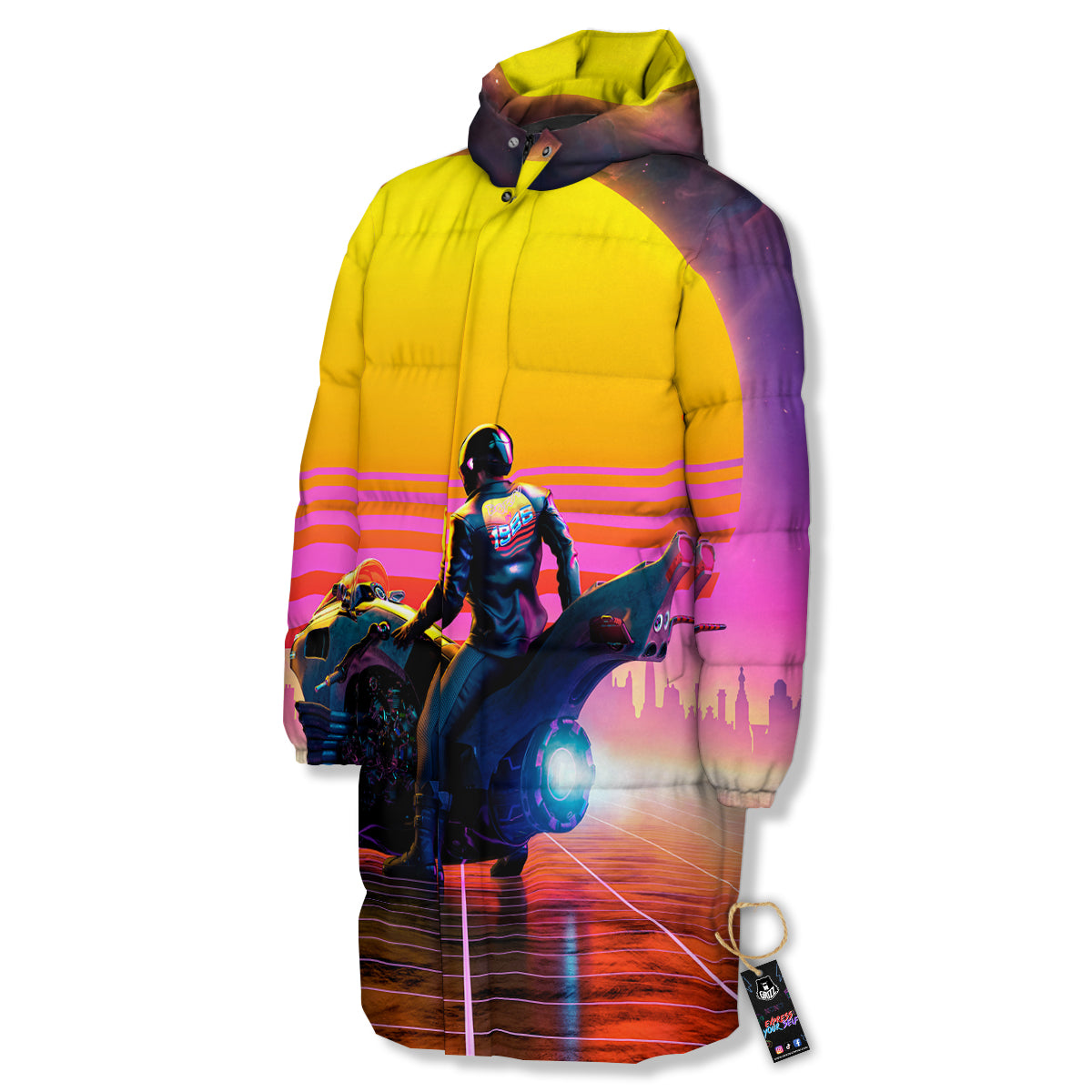 Cyberpunk Biker Print Long Down Jacket-grizzshop