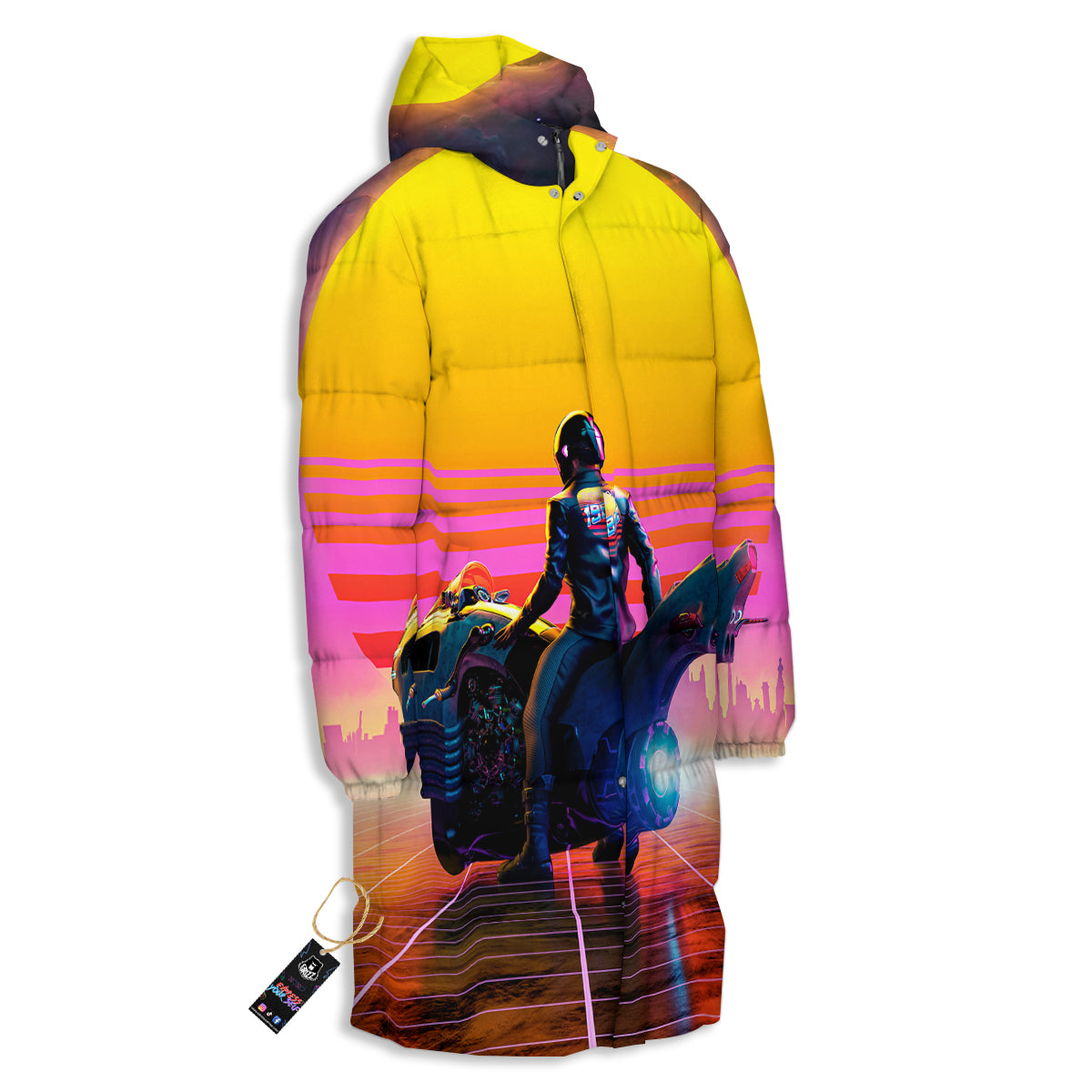 Cyberpunk Biker Print Long Down Jacket-grizzshop