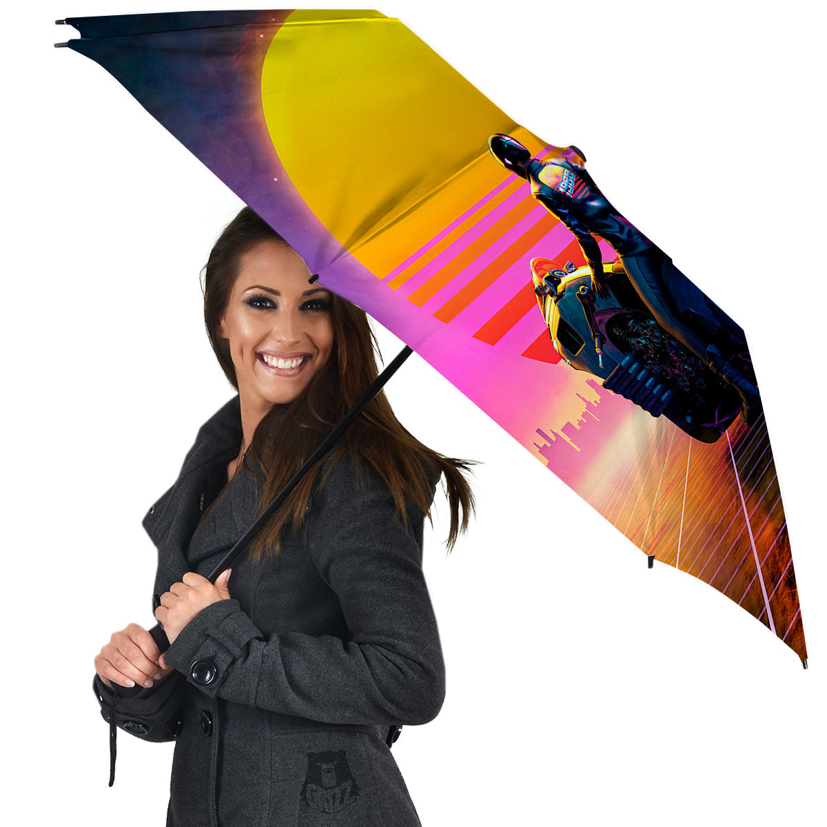 Cyberpunk Biker Print Umbrella-grizzshop